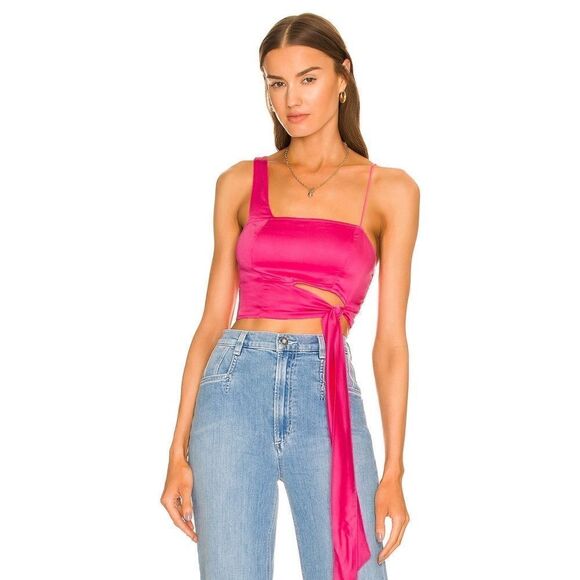 NWT Free People Mila Tie Front Crop Top in Festival Fuchsia, Size Small - Picture 1 of 16